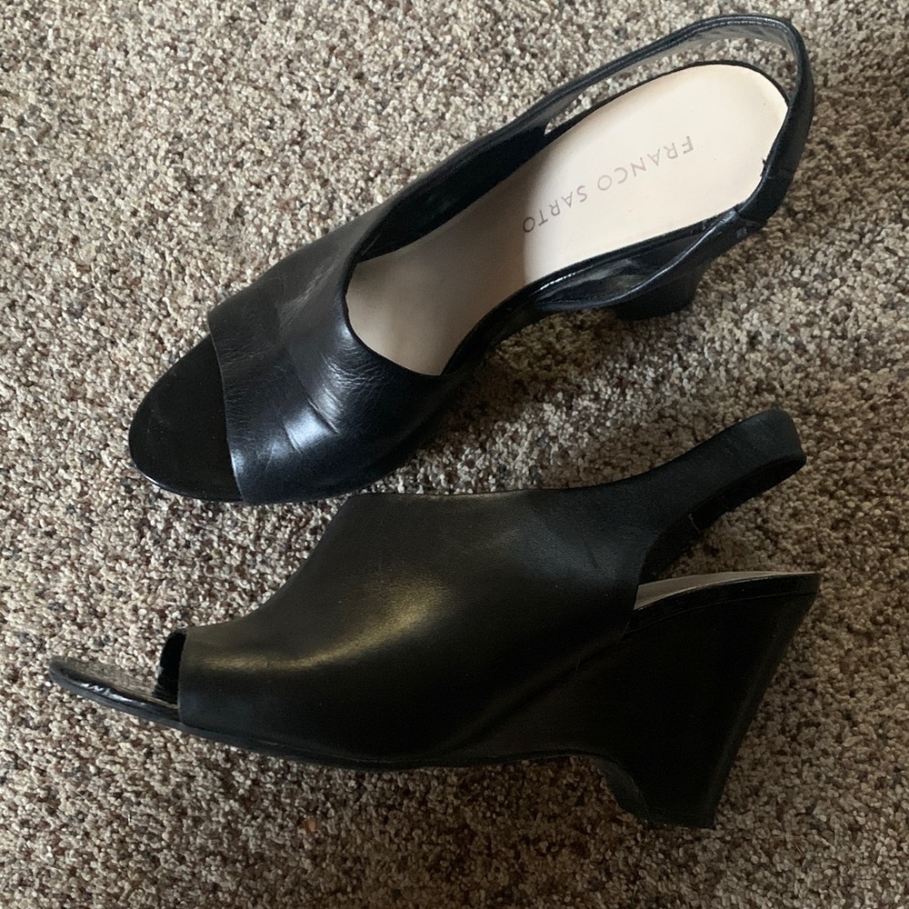 Franco Sarto Black Leather Wedge Sandals